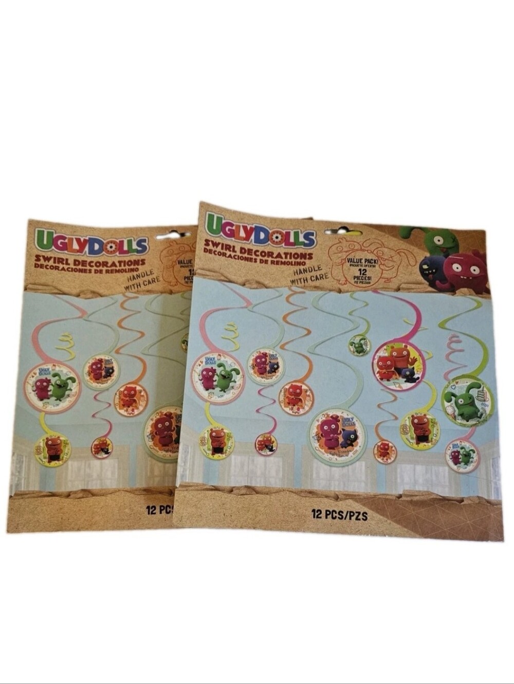 UglyDolls Swirl Hanging Decorations Pink, Green, Orange Blue  12 Piece Lot Of 2